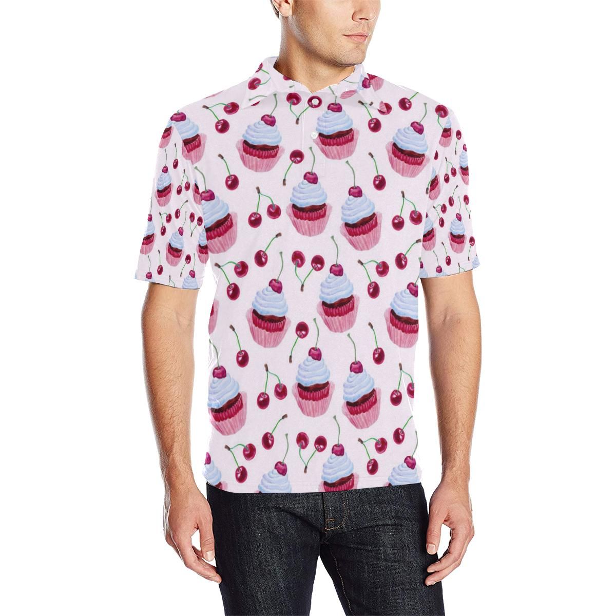 Cherry Cupcake Pink Pattern Men Polo Shirt Cherry Cupcake Pink Pattern Men Polo Shirt
