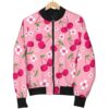 Cherry Floral Pattern Print Women Casual Bomber Jacket