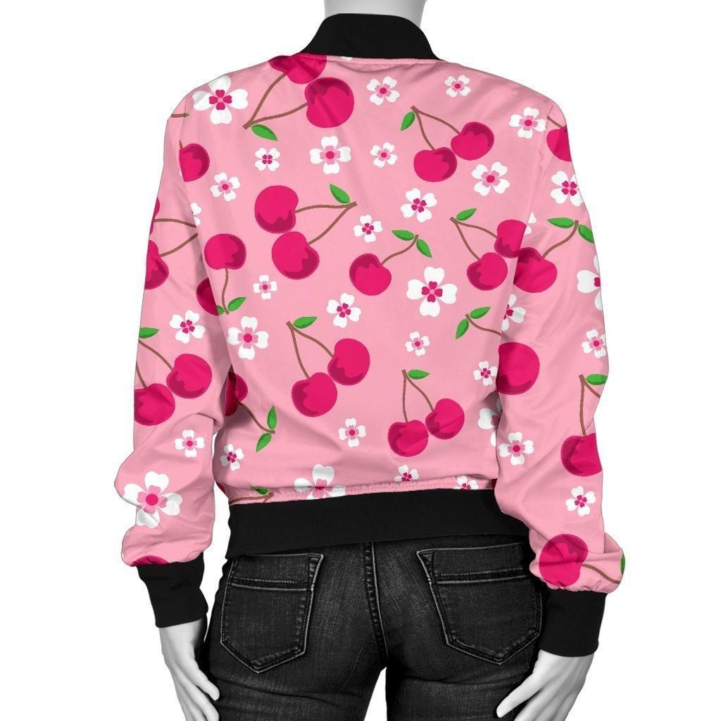 Cherry-Floral-Pattern-Print-Women-Casual-Bomber-Jacket-2
