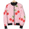 Cherry Heart Dot Pattern Print Women Casual Bomber Jacket