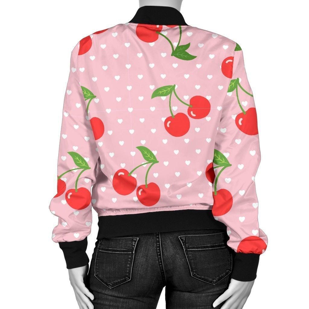 Cherry-Heart-Dot-Pattern-Print-Women-Casual-Bomber-Jacket-2