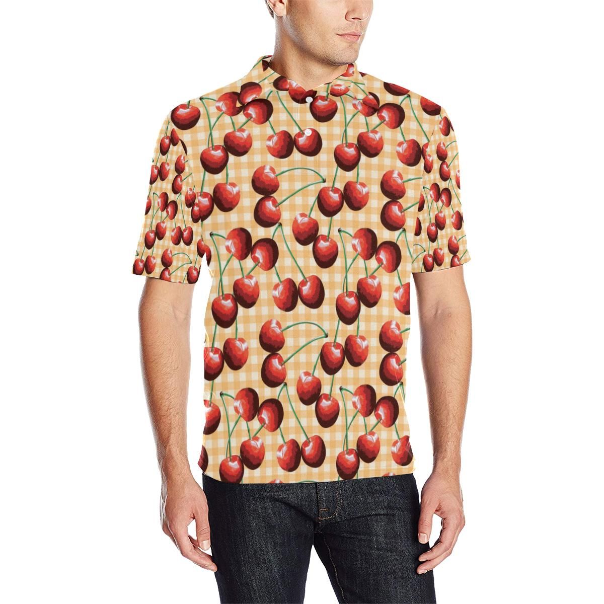 Cherry Orange Plaid Print Men Polo Shirt Cherry Orange Plaid Print Men Polo Shirt