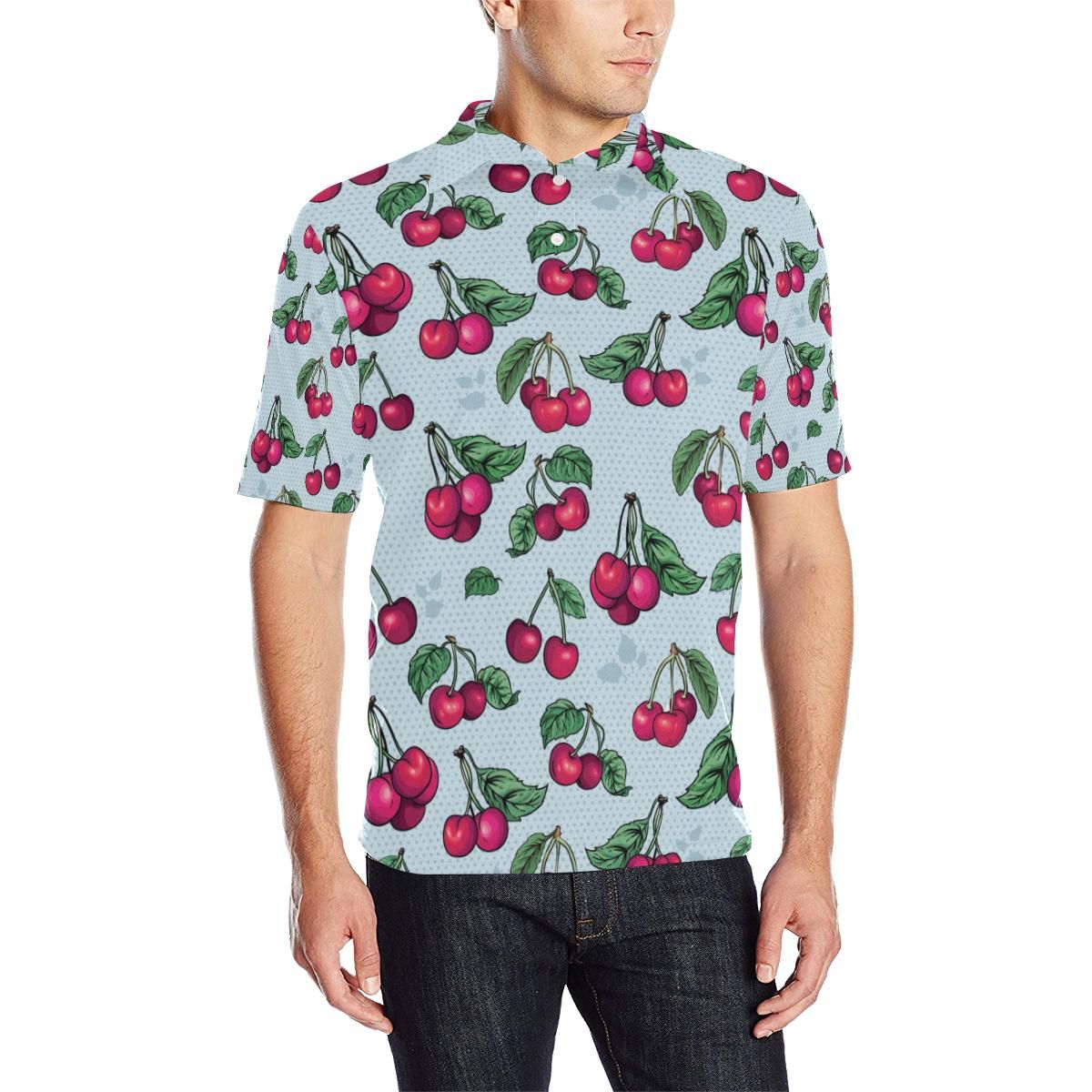 Cherry Pattern Print Design Ch01 Men Polo Shirt Cherry Pattern Print Design Ch01 Men Polo Shirt