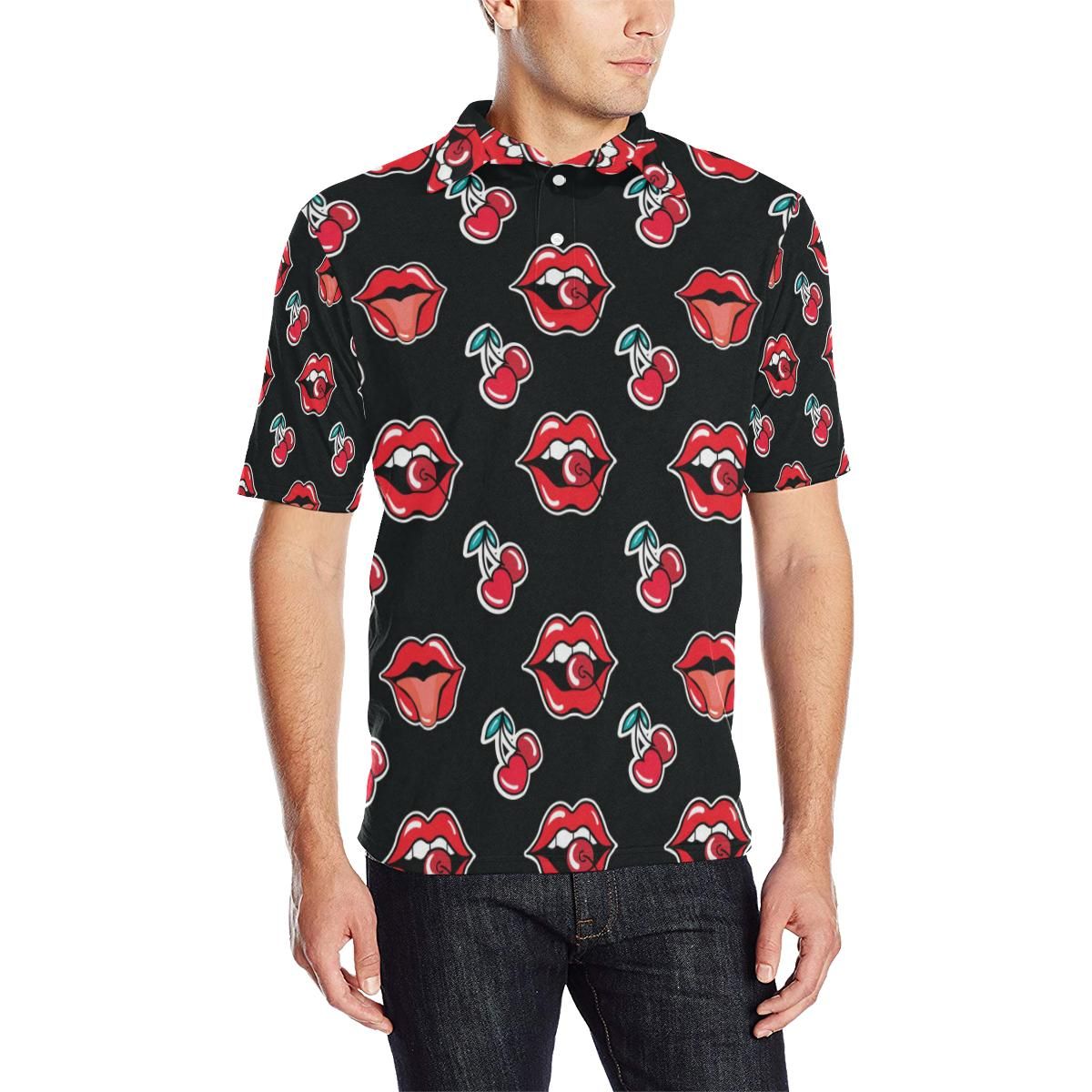 Cherry Pattern Print Design Ch04 Men Polo Shirt Cherry Pattern Print Design Ch04 Men Polo Shirt