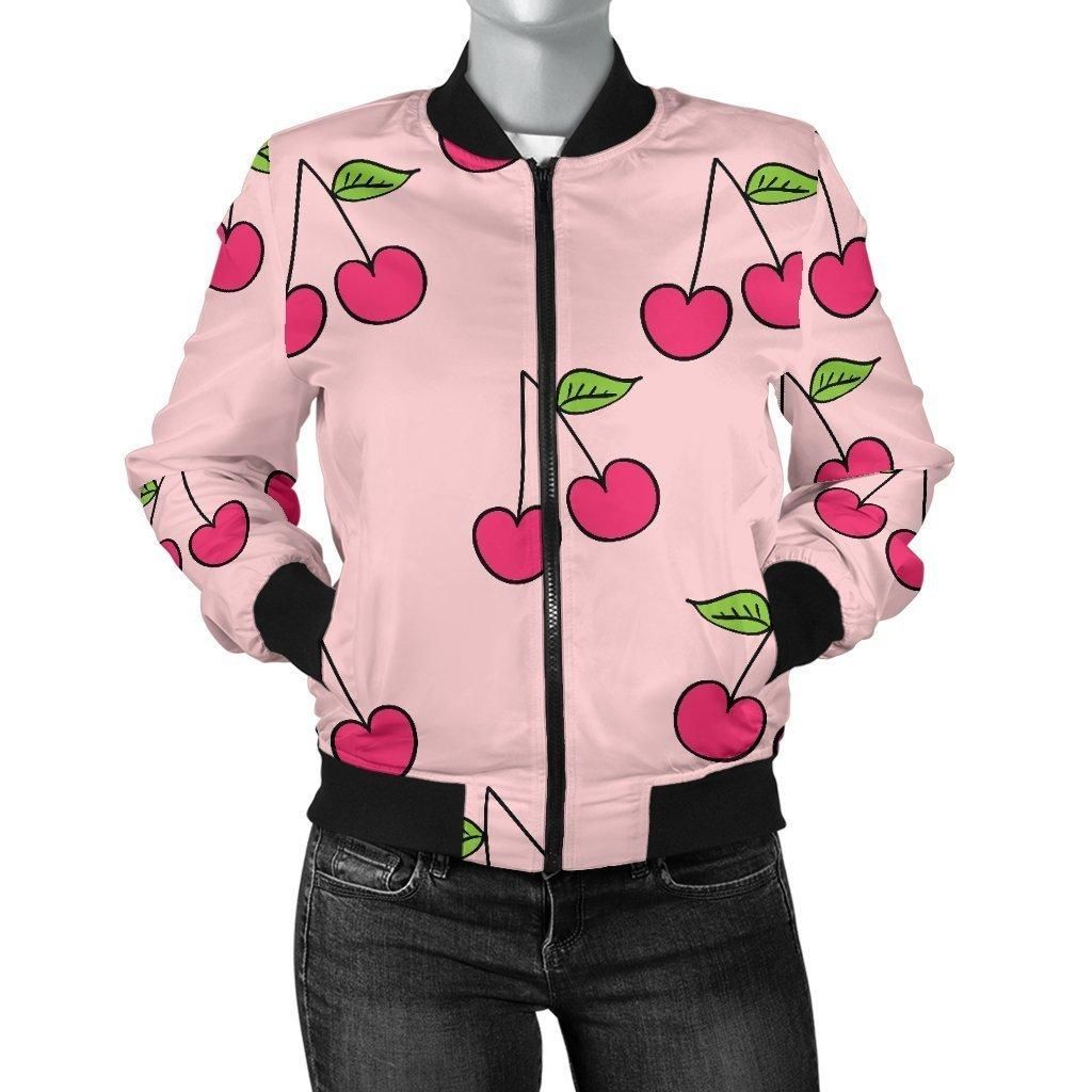 Cherry-Pattern-Print-Women-Casual-Bomber-Jacket-1