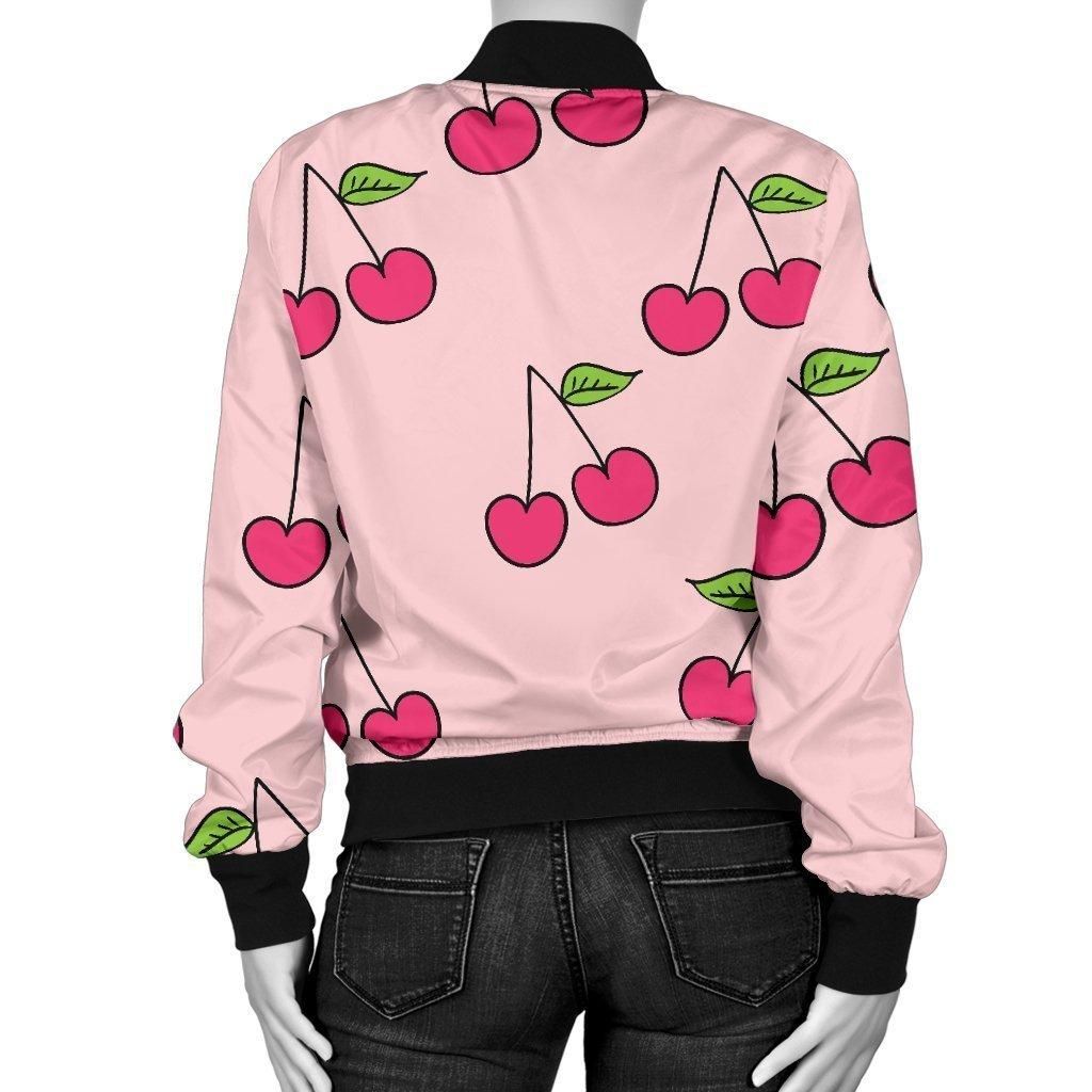Cherry-Pattern-Print-Women-Casual-Bomber-Jacket-2