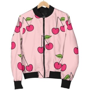 Cherry Pattern Print Women Casual Bomber Jacket