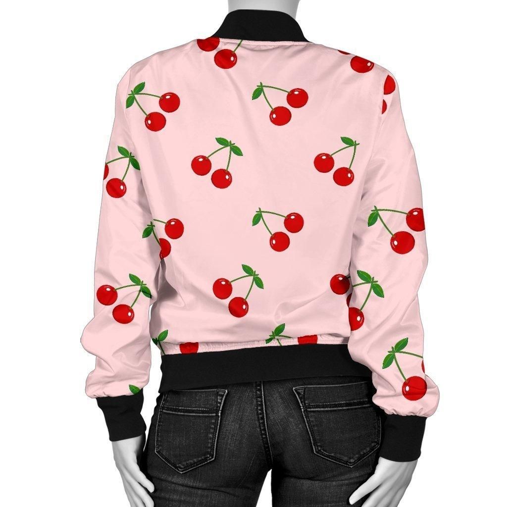Cherry-Pink-Pattern-Print-Women-Casual-Bomber-Jacket-2