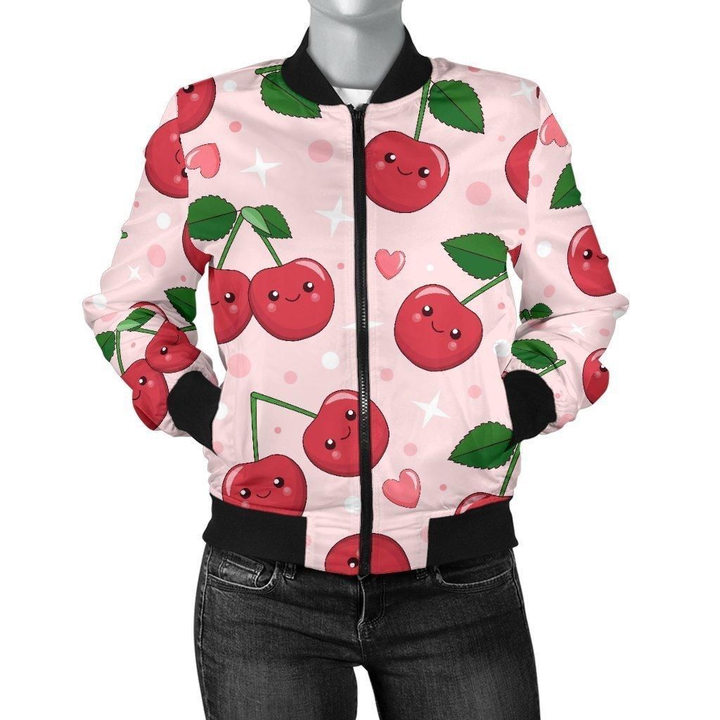 Cherry-Print-Pattern-Women-Casual-Bomber-Jacket-1