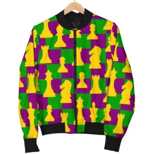 Chess Color Pattern Print Women Casual Bomber Jacket