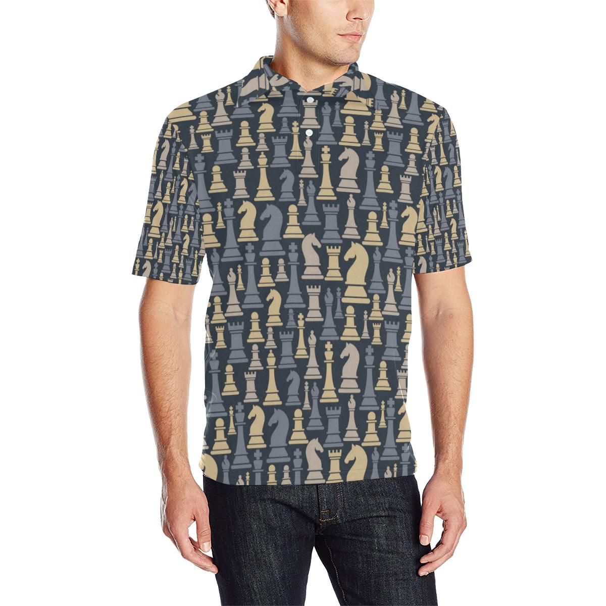 Chess Pattern Print Design 04 Men Polo Shirt Chess Pattern Print Design 04 Men Polo Shirt