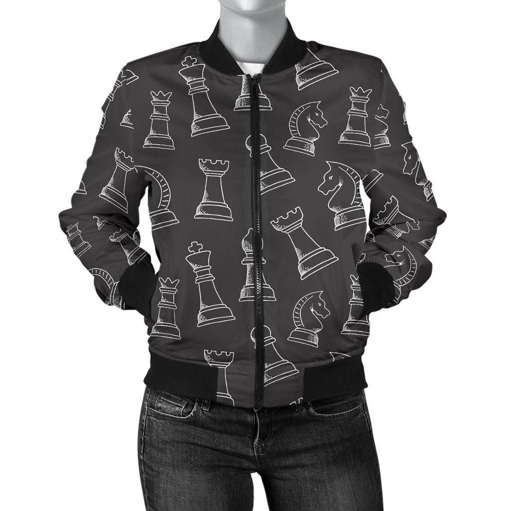 Chess-Print-Pattern-Women-Casual-Bomber-Jacket-1