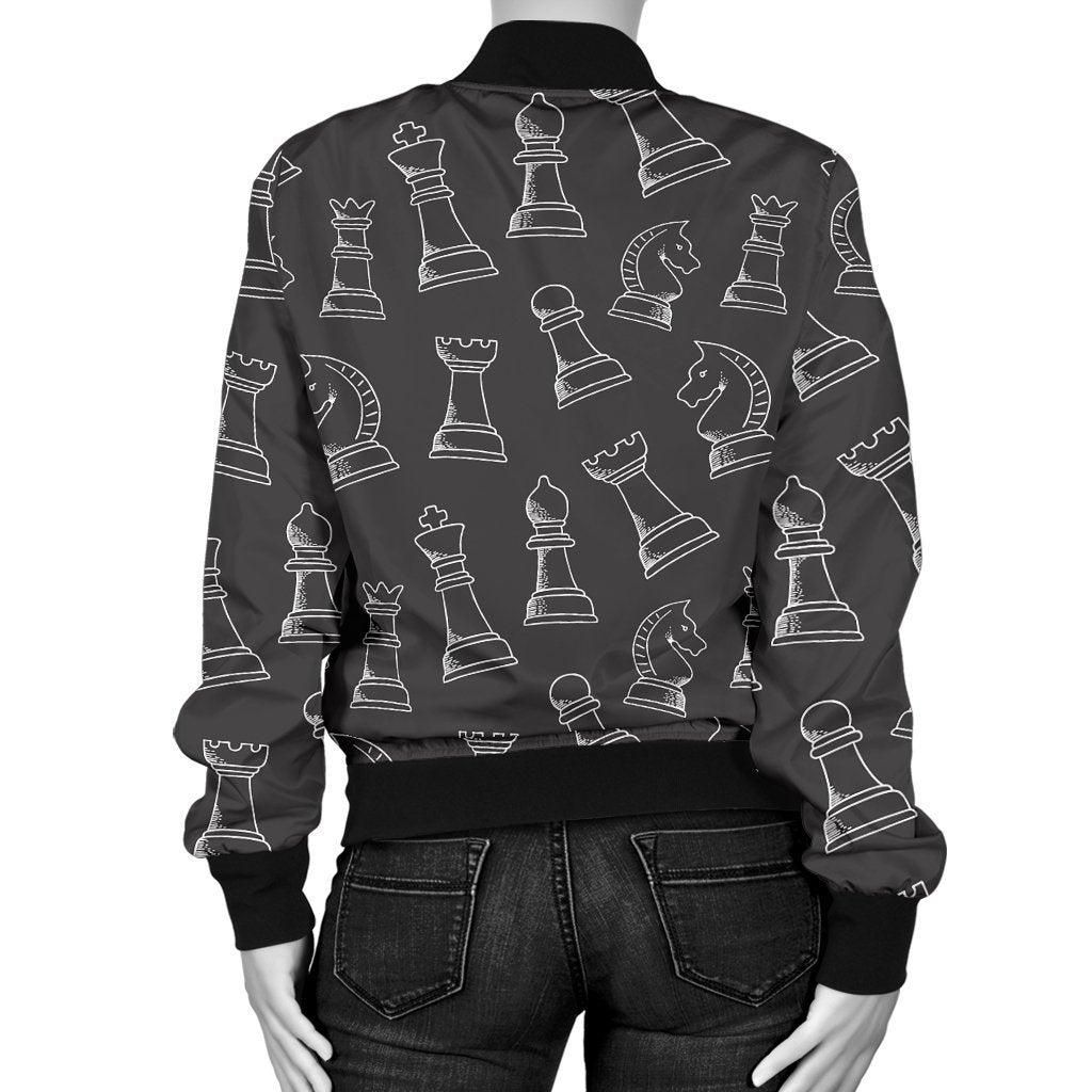 Chess-Print-Pattern-Women-Casual-Bomber-Jacket-2