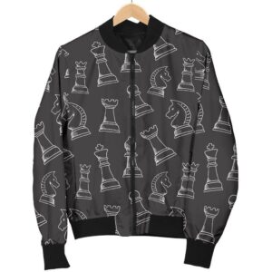 Chess Print Pattern Women Casual Bomber Jacket