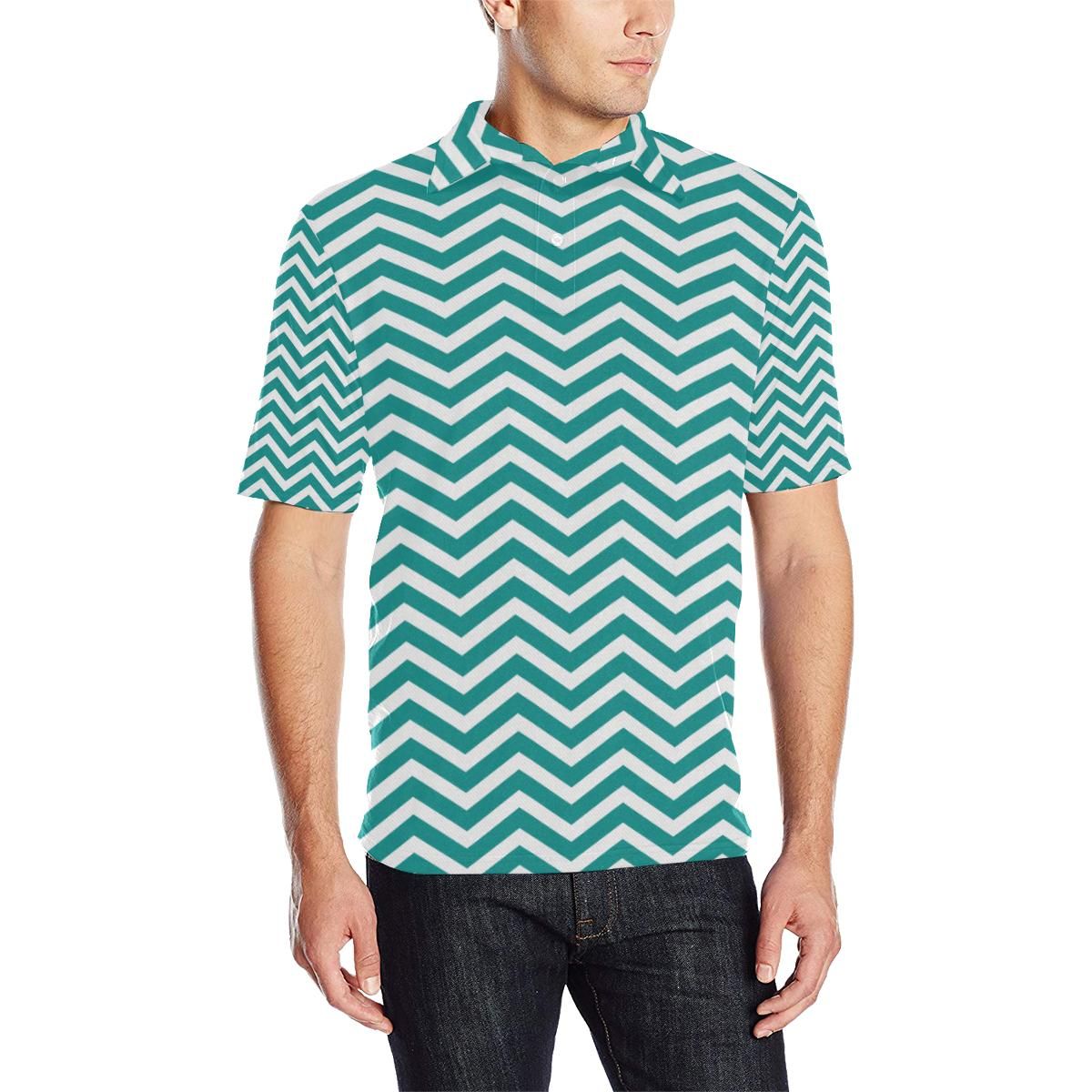 Chevron Teal Pattern Print Design 02 Men Polo Shirt Chevron Teal Pattern Print Design 02 Men Polo Shirt