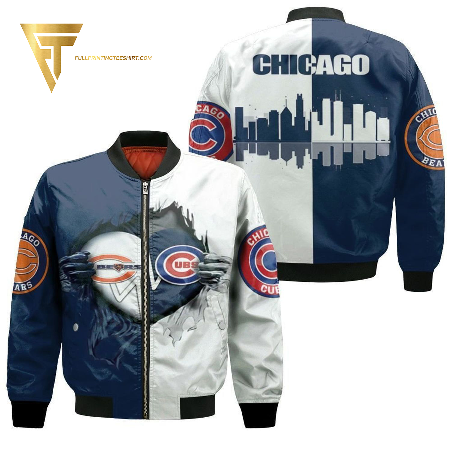 Chicago Bears And Chicago Cubs Full Printing Bomber Jacket Chicago Bears And Chicago Cubs Full Printing Bomber Jacket