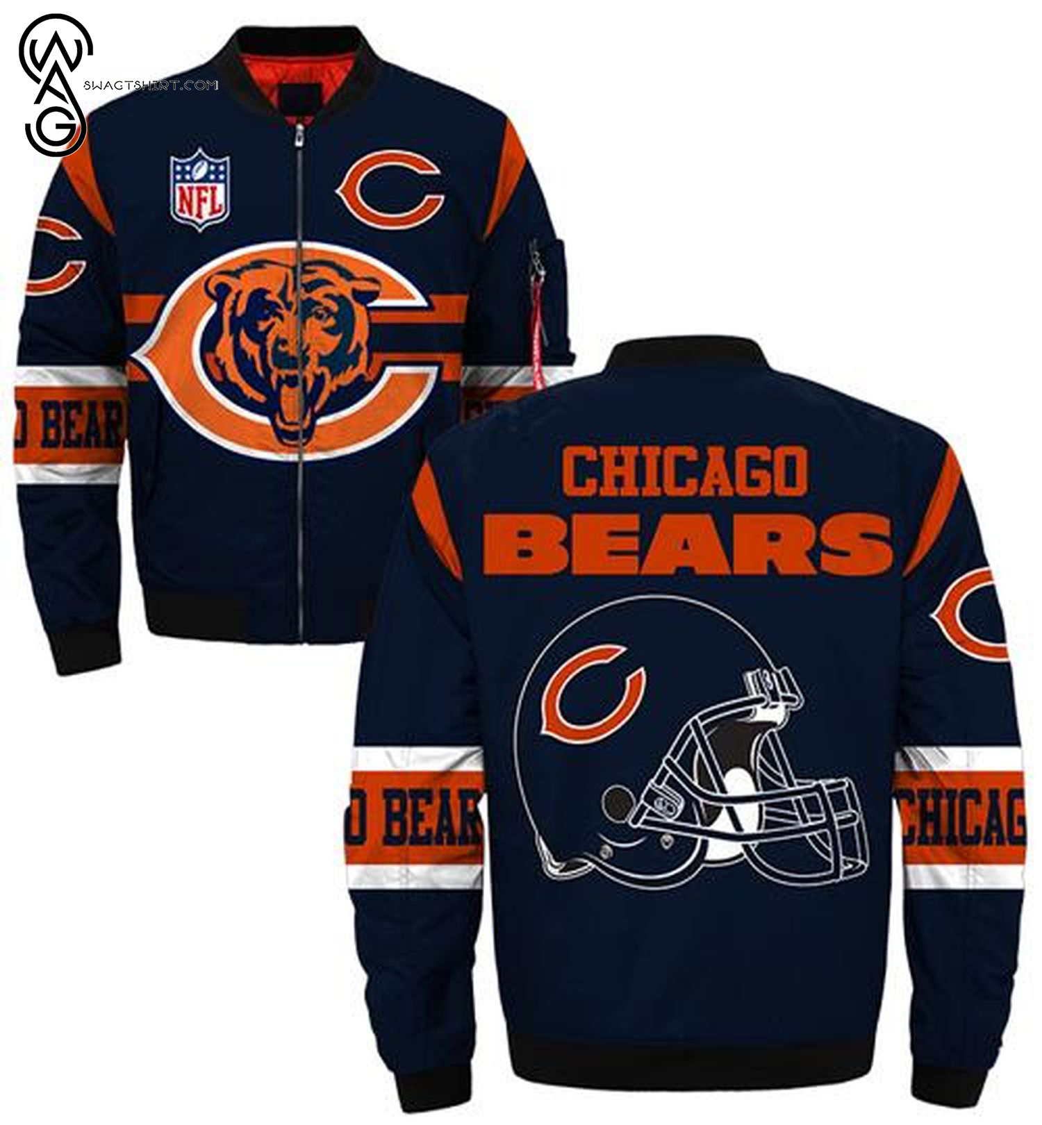 Chicago Bears Helmet All Over Printed Bomber Jacket Chicago Bears Helmet All Over Printed Bomber Jacket