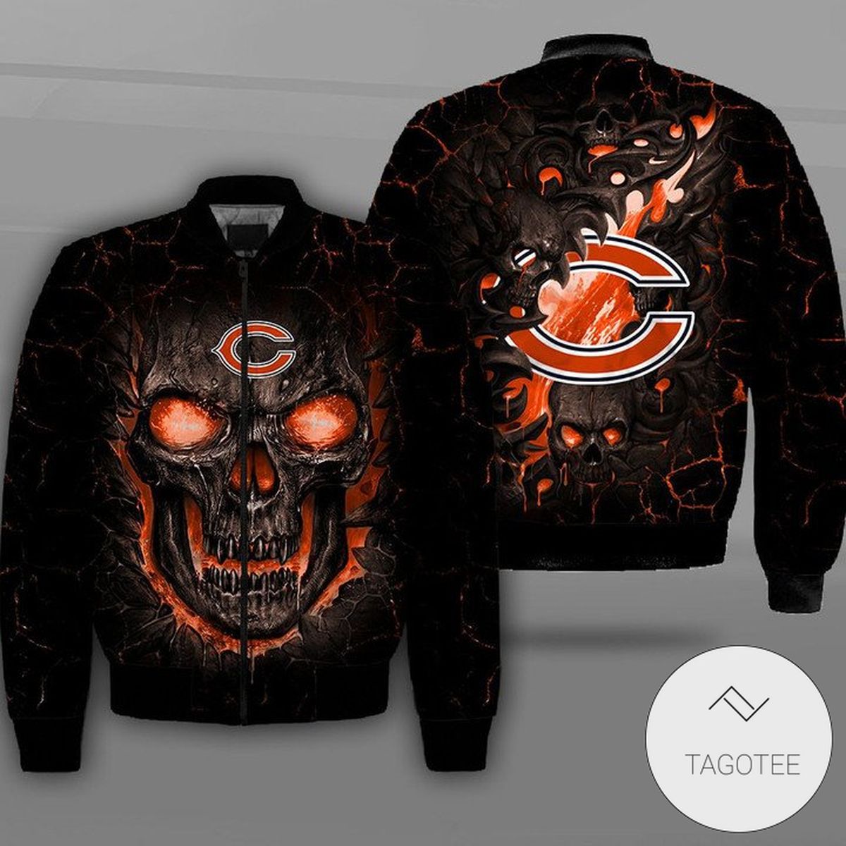 Chicago Bears Lava Skull Full Print Bomber Jacket Chicago Bears Lava Skull Full Print Bomber Jacket