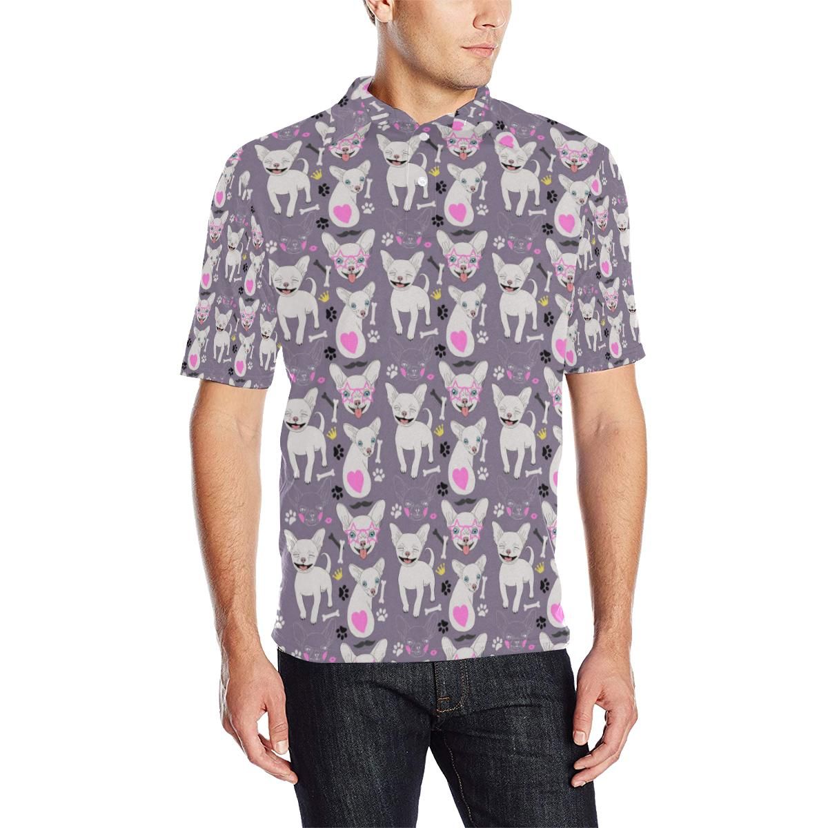 Chihuahua Happy Pattern Men Polo Shirt Chihuahua Happy Pattern Men Polo Shirt