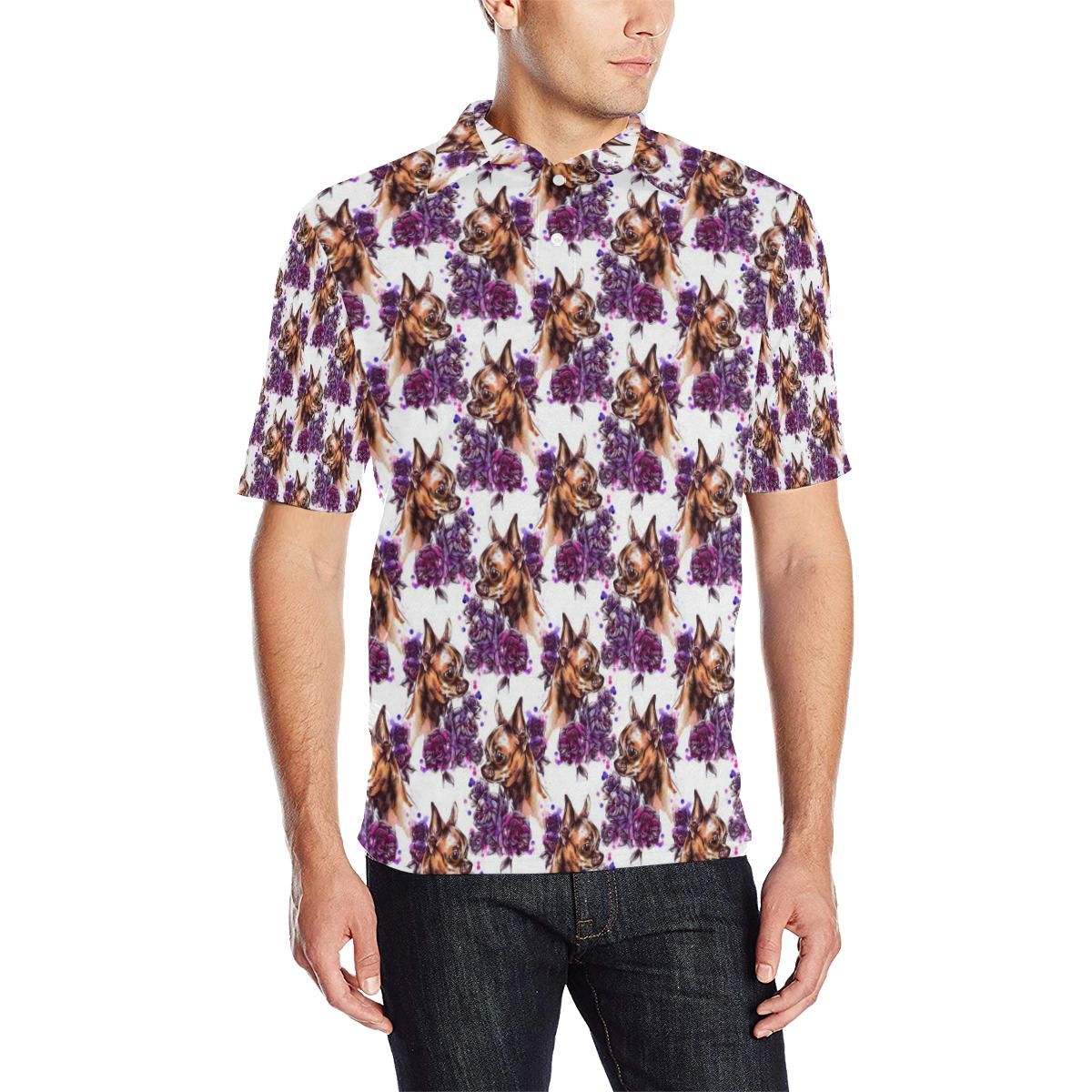 Chihuahua Purple Floral Men Polo Shirt Chihuahua Purple Floral Men Polo Shirt