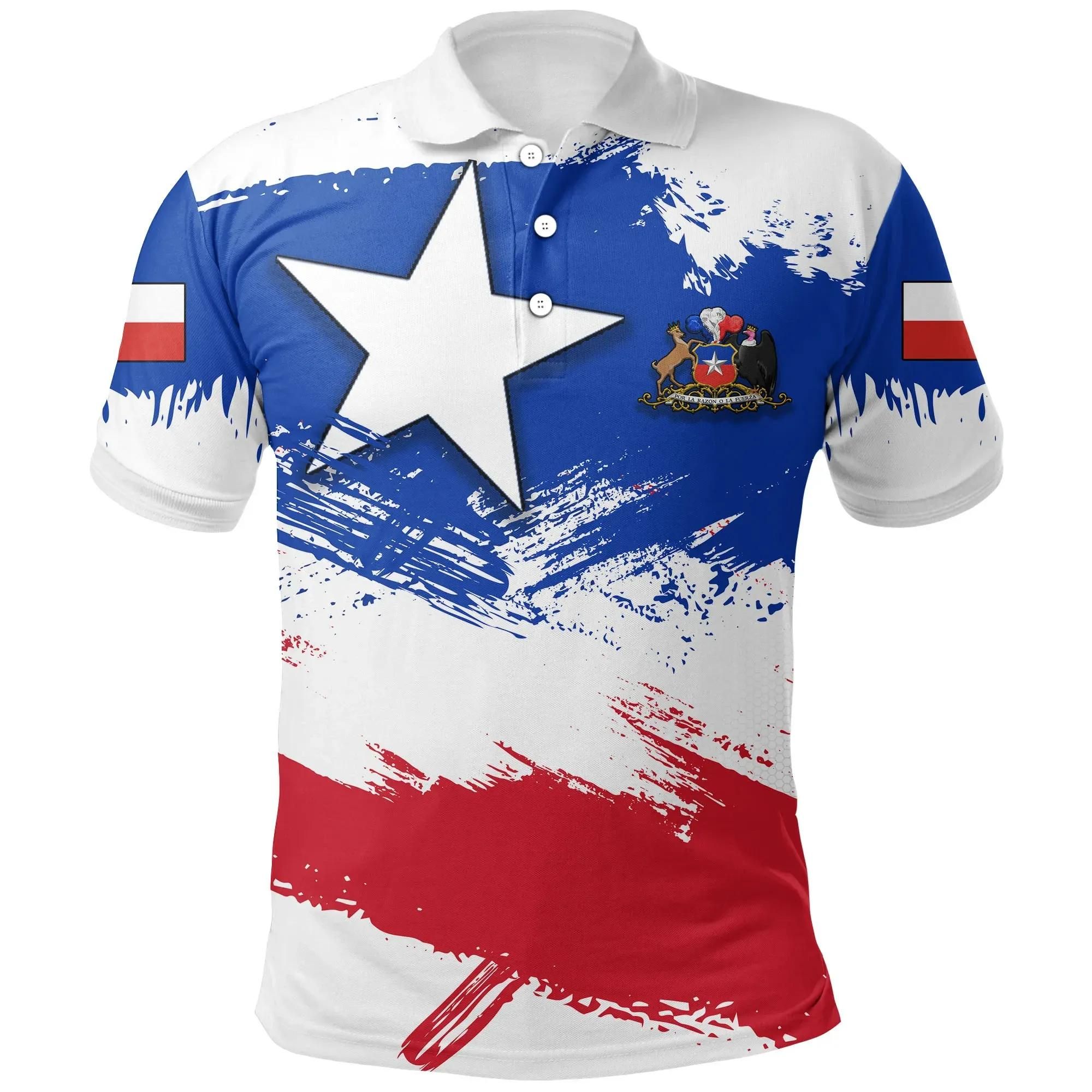 Chile Polo Shirt - Chile Flag Brush A02 Chile Polo Shirt - Chile Flag Brush A02