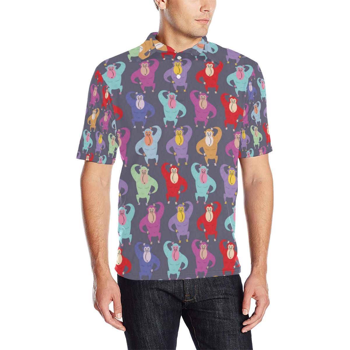 Chimpanzee Pattern Print Design 03 Men Polo Shirt Chimpanzee Pattern Print Design 03 Men Polo Shirt