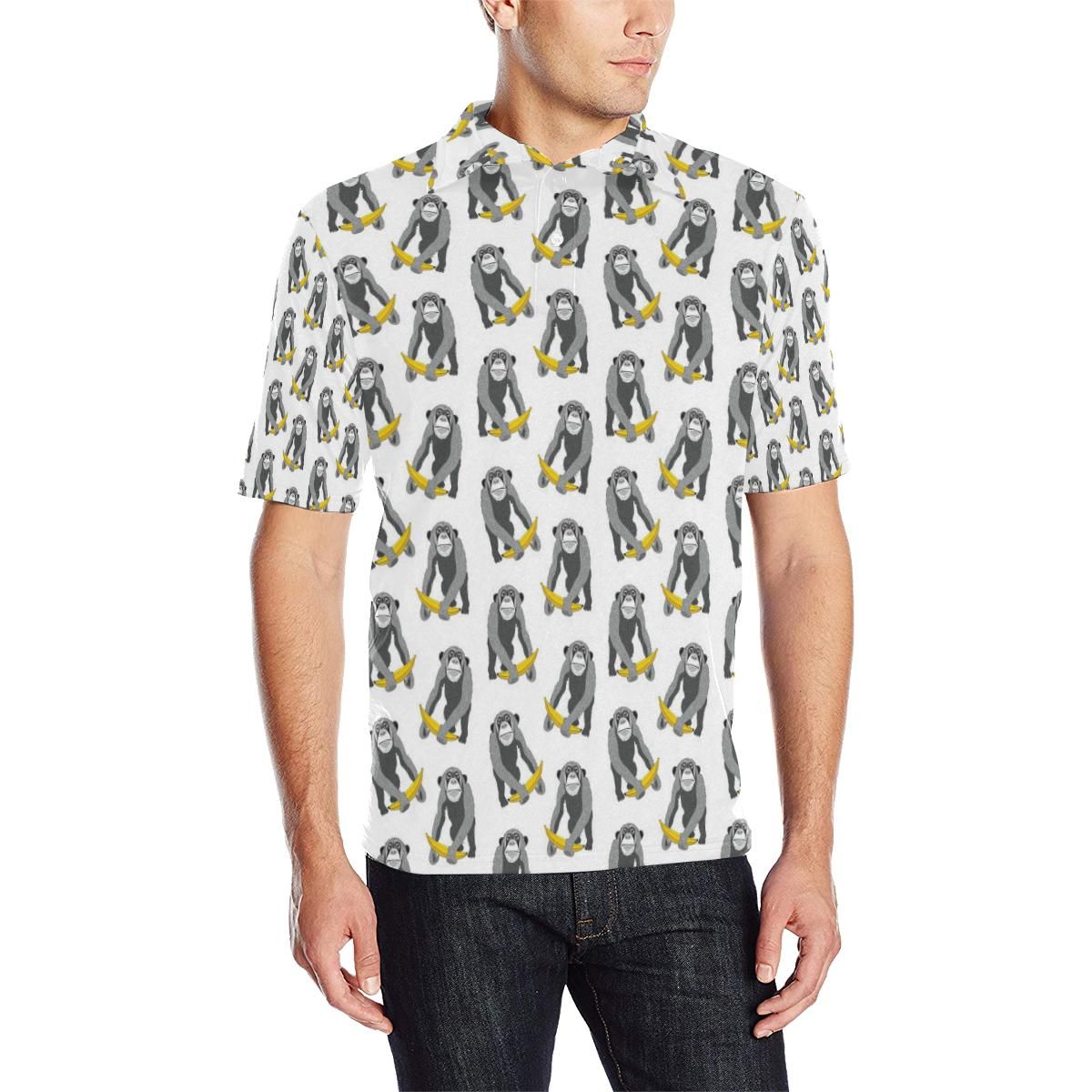 Chimpanzee Pattern Print Design 05 Men Polo Shirt Chimpanzee Pattern Print Design 05 Men Polo Shirt
