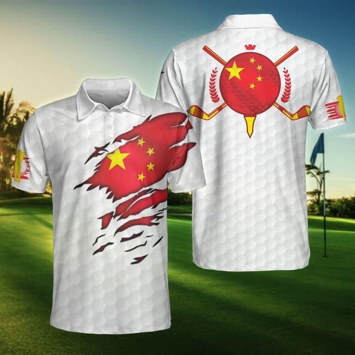 Chinese Golfer White Crack Polo Shirt Chinese Golfer White Crack Polo Shirt