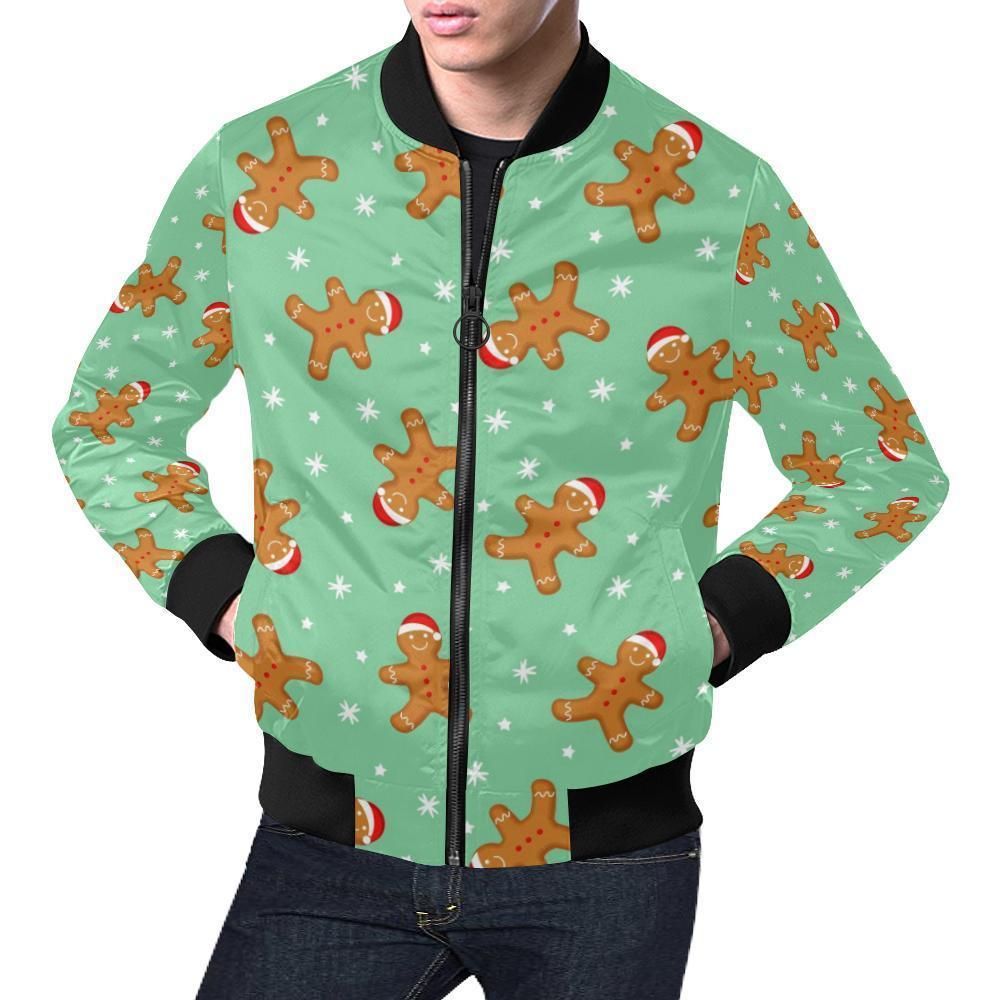 Chirstmas Gingerbread Man Pattern Print Mens Bomber Jacket Chirstmas Gingerbread Man Pattern Print Mens Bomber Jacket