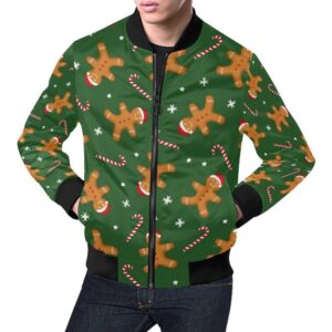 Chirstmas Gingerbread Man Print Pattern Mens Bomber Jacket