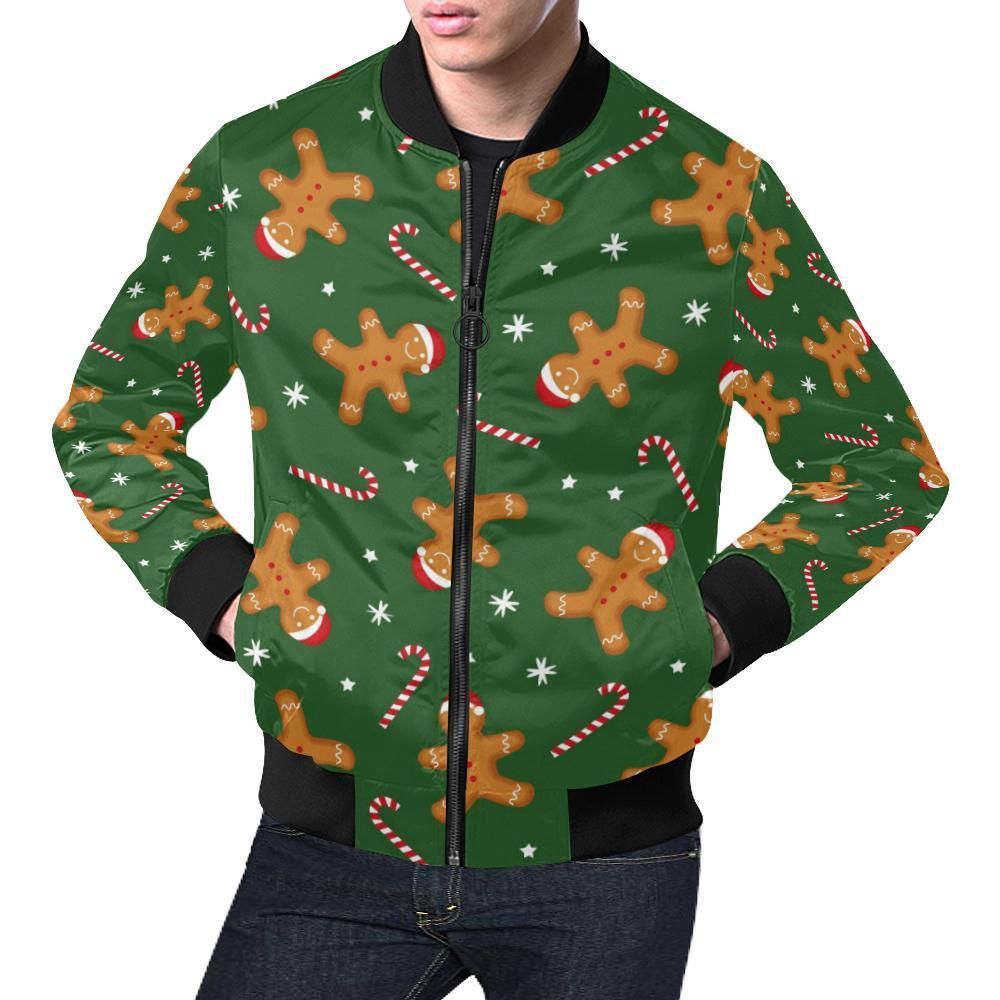 Chirstmas Gingerbread Man Print Pattern Mens Bomber Jacket Chirstmas Gingerbread Man Print Pattern Mens Bomber Jacket