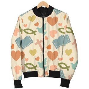 Christian Bible Pattern Print Women Casual Bomber Jacket