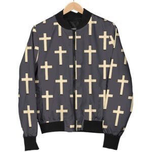 Christian Cross Pattern Print Women Casual Bomber Jacket