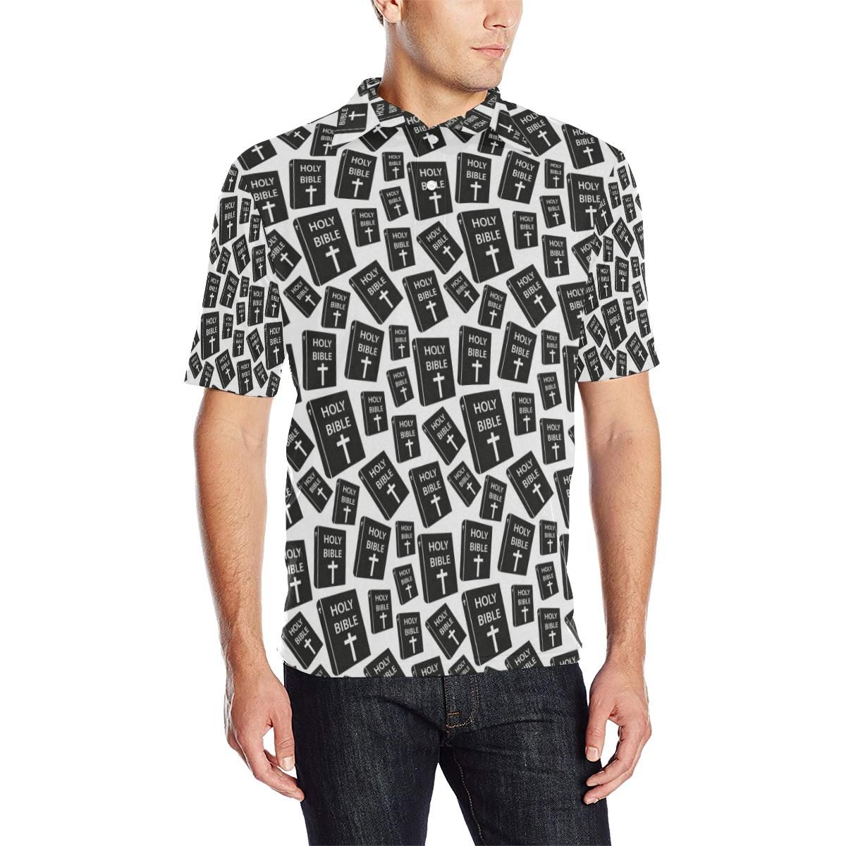 Christian Holy Bible Book Pattern Men Polo Shirt Christian Holy Bible Book Pattern Men Polo Shirt