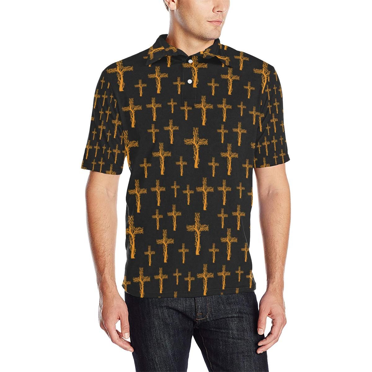 Christian Tree Of Life Cross Design Men Polo Shirt Christian Tree Of Life Cross Design Men Polo Shirt