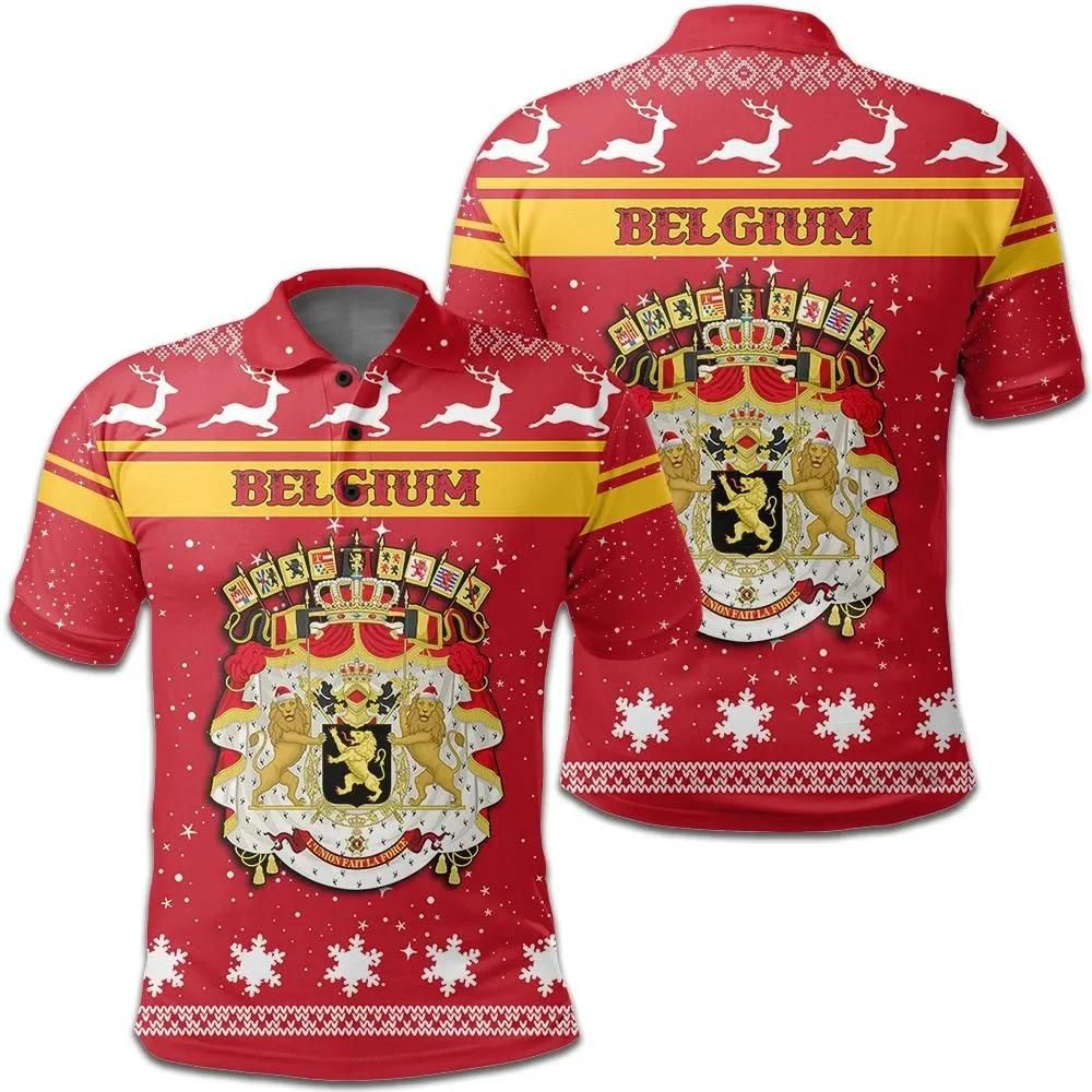 Christmas Belgium Coat Of Arms Polo Shirt JW9 Christmas Belgium Coat Of Arms Polo Shirt JW9