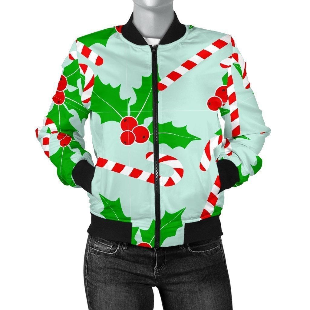 Christmas-Candy-Cane-Pattern-Print-Women-Casual-Bomber-Jacket-1