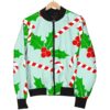 Christmas Candy Cane Pattern Print Women Casual Bomber Jacket