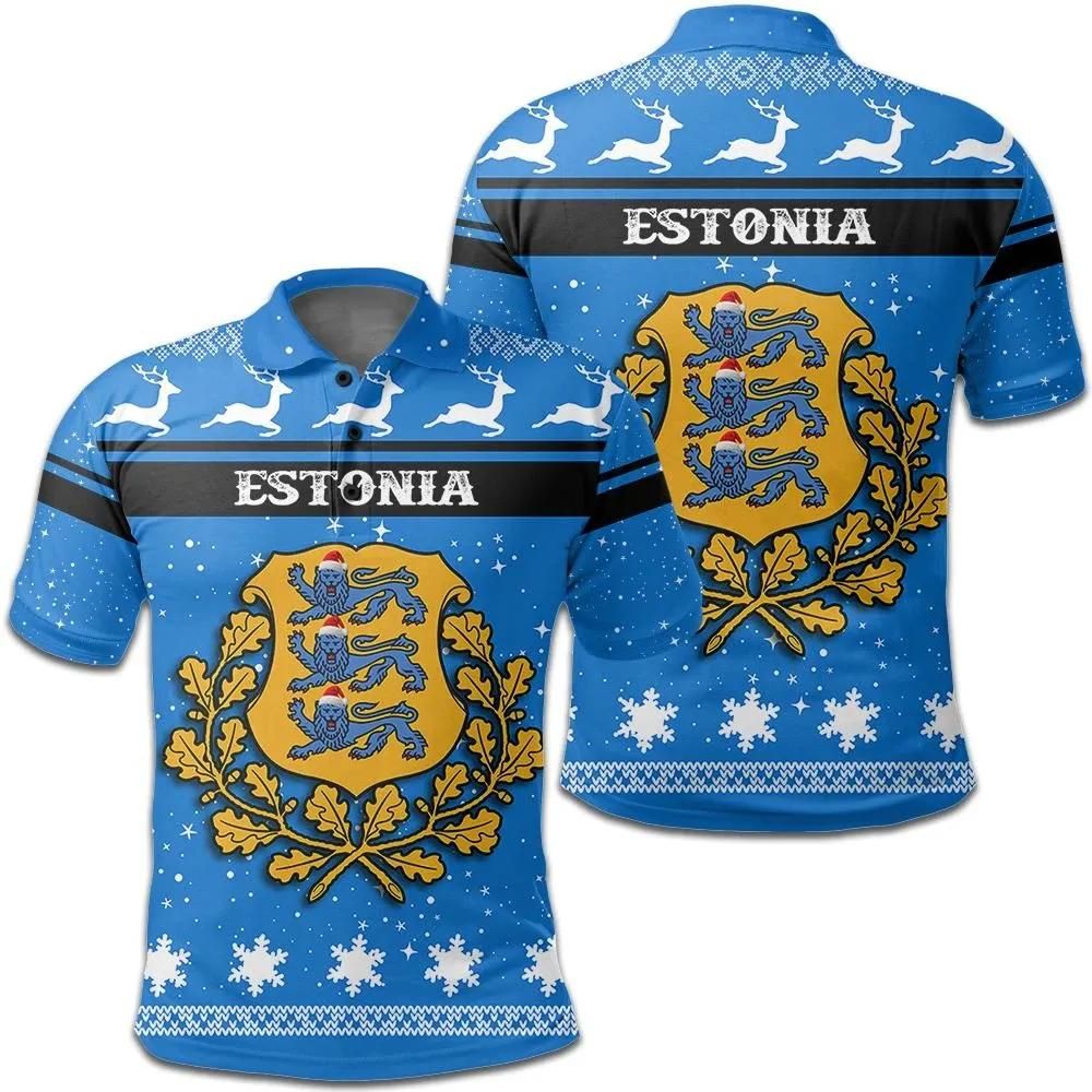 Christmas Estonia Coat Of Arms Polo Shirt JW9 Christmas Estonia Coat Of Arms Polo Shirt JW9