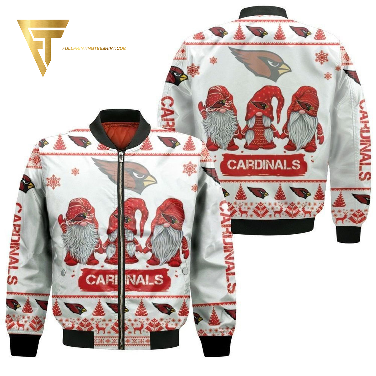 Christmas Gnomes Arizona Cardinals Full Printing Bomber Jacket Christmas Gnomes Arizona Cardinals Full Printing Bomber Jacket