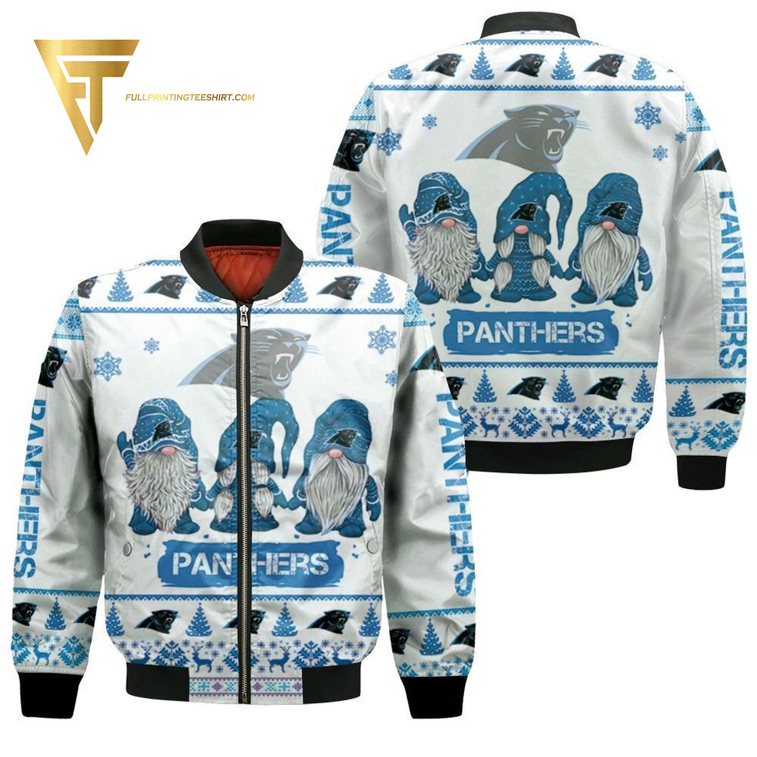 Christmas Gnomes Carolina Panthers Full Printing Bomber Jacket Christmas Gnomes Carolina Panthers Full Printing Bomber Jacket