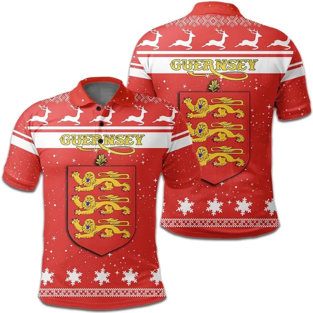 Christmas Guernsey Coat Of Arms Polo Shirt JW9 Christmas Guernsey Coat Of Arms Polo Shirt JW9