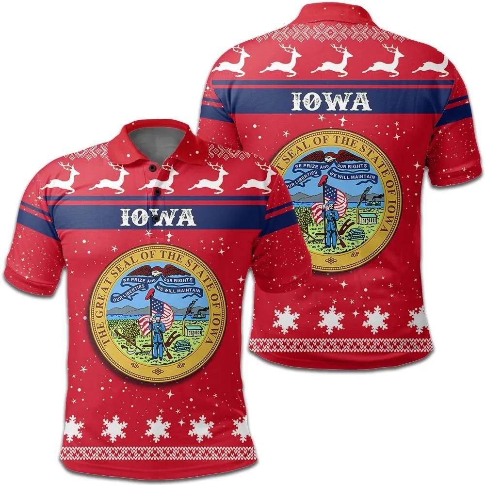 Christmas Iowa Coat Of Arms Polo Shirt JW9 Christmas Iowa Coat Of Arms Polo Shirt JW9