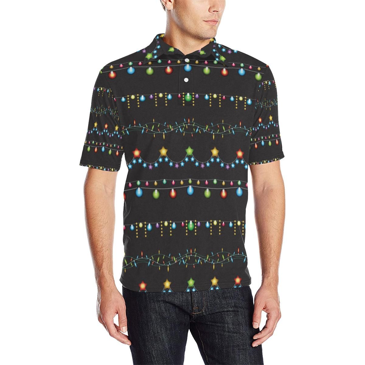 Christmas Light Pattern Print Design 01 Men Polo Shirt Christmas Light Pattern Print Design 01 Men Polo Shirt