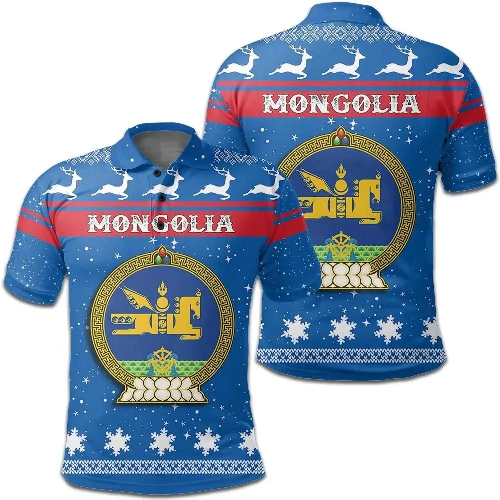 Christmas Mongolia Coat Of Arms Polo Shirt JW9 Christmas Mongolia Coat Of Arms Polo Shirt JW9