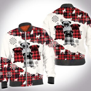Christmas tartan pug 3D All Over Printed Shirt