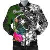 Chuuk Men Bomber Jacket - Turtle Plumeria Banana Leaf - BN11 Bomber Jacket
