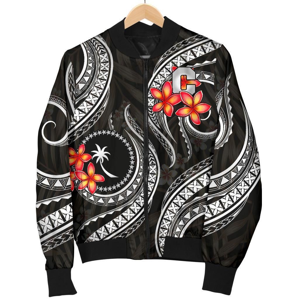 Chuuk Micronesian Men Bomber Jacket - Black Plumeria - BN11 Bomber Jacket Chuuk Micronesian Men Bomber Jacket - Black Plumeria - BN11 Bomber Jacket