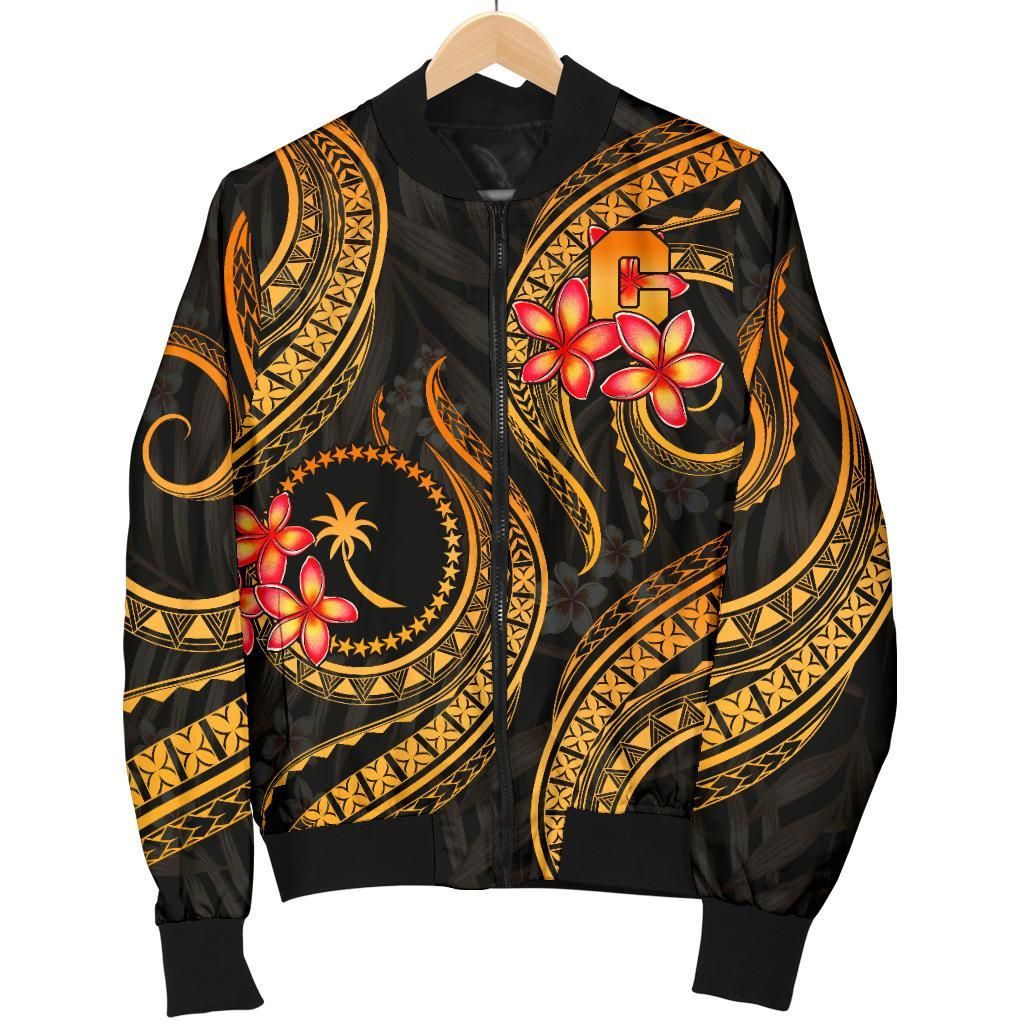 Chuuk Micronesian Men Bomber Jacket - Gold Plumeria - BN11 Bomber Jacket Chuuk Micronesian Men Bomber Jacket - Gold Plumeria - BN11 Bomber Jacket