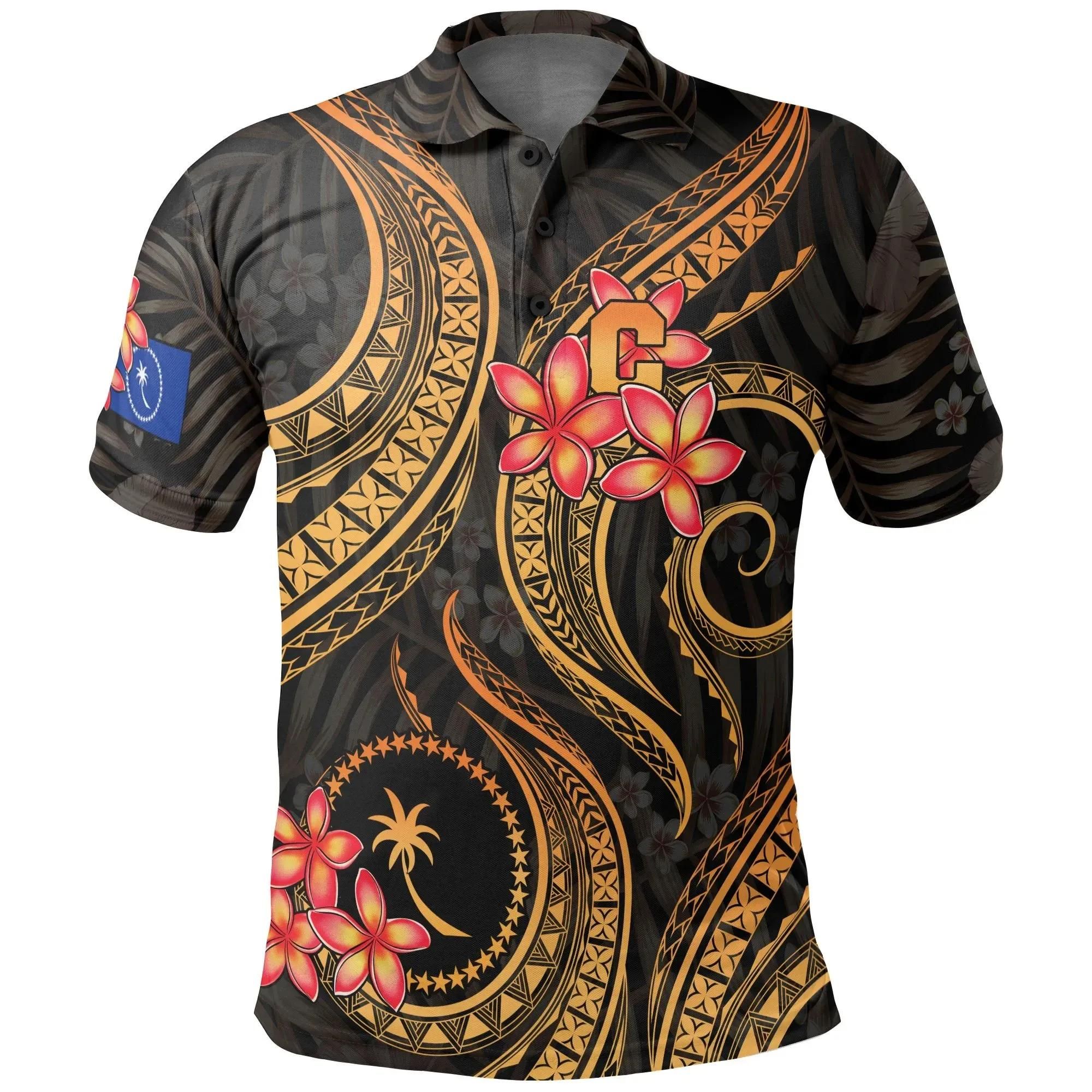 Chuuk Micronesian Polo Shirt - Gold Plumeria - BN11 Chuuk Micronesian Polo Shirt - Gold Plumeria - BN11
